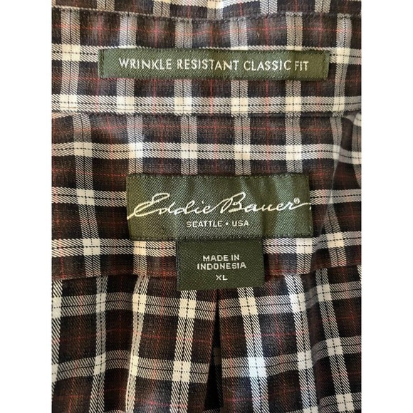 Eddie Bauer Classic Fit Wrinkle Resistant Brown Plaid Shirt Men's Size XL - Picture 9 of 10